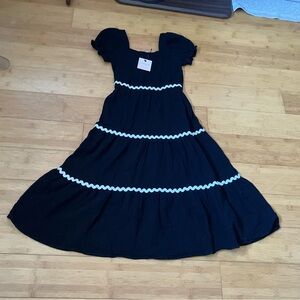 NWT Girls Size 10 Black & White Ric Rac Tiered Maxi Dress